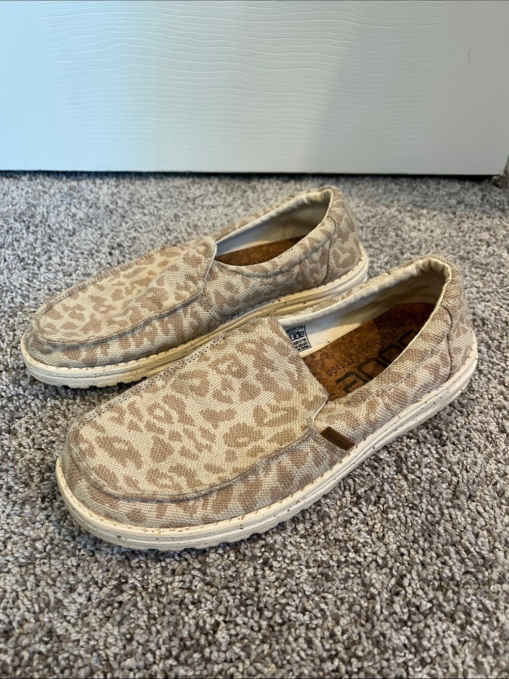 Hey Dude Women's Slip-On Loafers in Beige Leopard Print